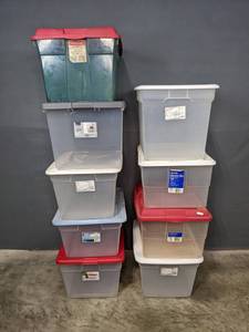 lot 239 image: Large Plastic Storage Totes with Lids (9) W
