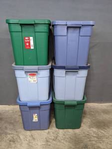 lot 183A image: 18 Gallon Plastic Storage Totes with Lids (6) W