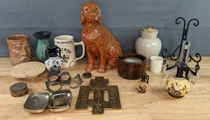 lot 197 image: Great Assortment of Vintage Decor and More Copenhagen Snuff Container, Vintage Safety Goggles, Traditional Orthodox Prosphora, Vintage Padlock, Mugs, Beautiful Cross, & More   B