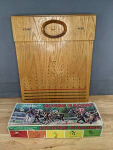 lot 168A image: Vintage Shinshei Horse Racing Game and Wood Horse Racing Game D