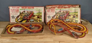 lot 59A image: Vintage Tin Playland Wind-Up Rollercoaster Toy by Cragstan (2 Sets) D