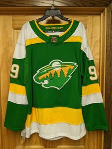 lot 21A image: Brand New Custom Adidas WILD THING 99 Minnesota Wild Green NHL Hockey Jersey Mens Size Large 52 I