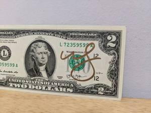 lot 28B image: Emma Stone Autographed $2 Bill Currency Money Actor Zombieland Spider-Man I
