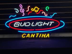 lot 43 image: Bud Light cantina neon with musical notes, hard to find