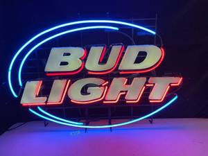 lot 31 image: Bud Light with plastic letters and red neon drop shadow letters