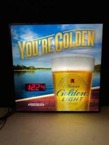 lot 64 image: Michelob Golden Draft Light LED, with clock, NIB