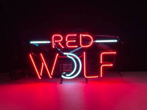 lot 74 image: Red Wolf neon with moon