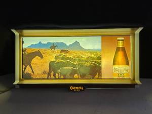lot 77 image: Olympia Beer fluorescent-lit sign with cattle drive graphics