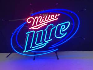 lot 86 image: Small Miller Lite with double blue hoops, neon