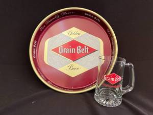 lot 152 image: Grain Belt Beer serving tray and beer mug, lot of 2