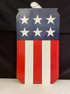 lot 154 image: American Flag contour cut, can-shaped tin tacker, New