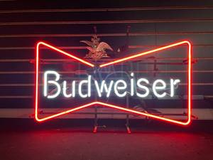 lot 204 image: Budweiser bowtie neon with plastic gold eagle