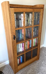 lot 43 image: Restoration Hardware Mission Style Single Door Glass Front Bookcase