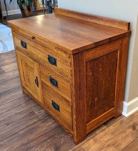 lot 5 image: Restoration Hardware Mission Style Small Oak Dresser  Cabinet