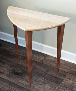 lot 13 image: Unique Artisan Carved Wood Crescent Accent Table