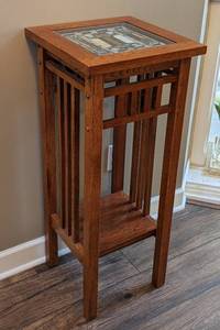 lot 17 image: Mission Style Stained Glass Topped Accent Table
