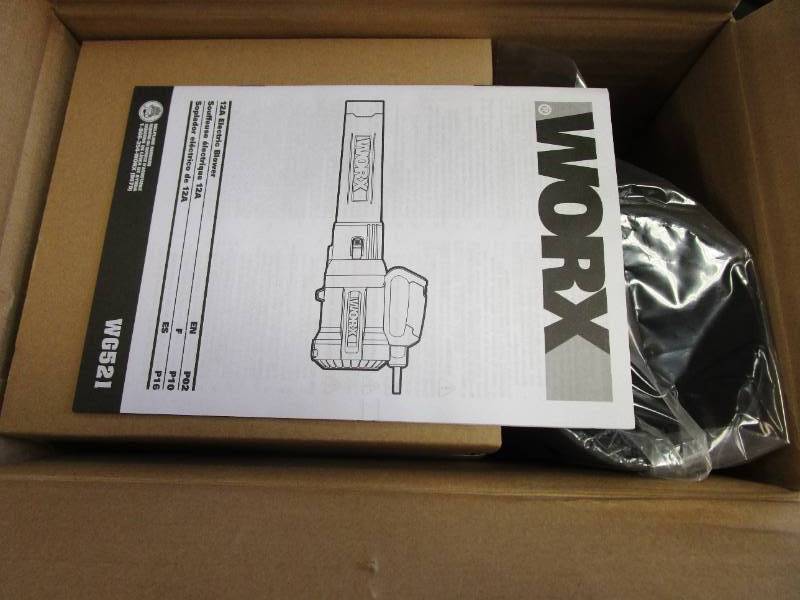 lot 198 image: Worx  135 MPH 800 CFM 12 Amp Electric Leaf Blower (NEW IN BOX)