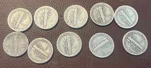 lot 3 image: LOT OF 10 MERCURY DIMES