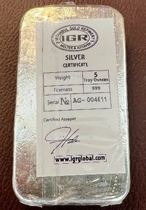 lot 1 image: 5OZ IGR SILVER BAR