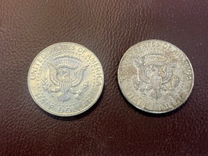 lot 14 image: LOT OF 2 SILVER 1968D KENNEDY HALF DOLLARS