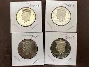 lot 34 image: LOT OF 4 KENNEDY HALF DOLLAR PROOF COINS