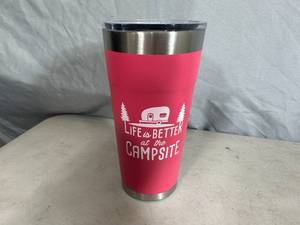 lot 11 image: New Camping Themed 20 oz Stainless Steel Tumbler with Lid
