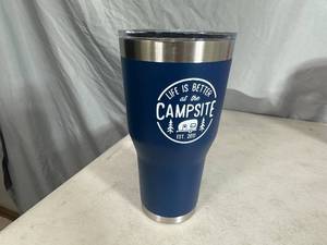lot 12 image: New Camping Themed 30 oz Stainless Steel Tumbler with Lid