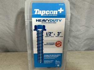 lot 26 image: New Tapcon 12 x 3  Concrete Screw Anchors
