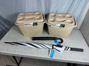 lot 195 image: 2 New Igloo Coolers, 2 New Umbrellas