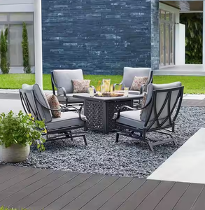 lot 27 image: Hampton Bay Highland Point Black 5-Piece Fire Pit Set with Gray Cushions - 2 BOXES (OPEN BOXES)
