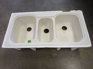 lot 5 image: Swanstone KS04422TB.018-2 2-Hole Solid Surface Kitchen Sink, 44 in. x 22 in. in Bisque