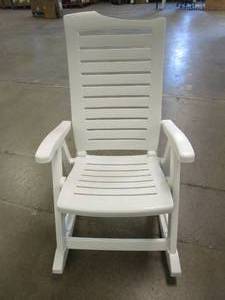 lot 31 image: Inval Rimax White Plastic Rocking Chair (BACK IS CHIPPED, SEE PHOTOS)