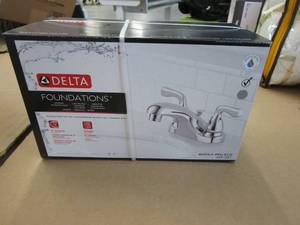 lot 35 image: Delta Foundations 4 in. Centerset 2-Handle Bathroom Faucet in Chrome (NEW)