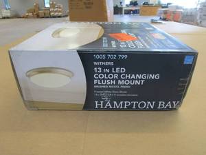 lot 49 image: Hampton Bay Withers 13 in. 140-Watt Brushed Nickel Selectable CCT Integrated LED Dimmable Round Globe Flush Mount Ceiling Light (OPEN BOX)