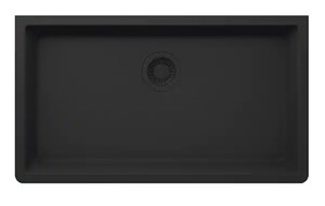 lot 74 image: Glacier Bay Stonehaven Undermount Black Onyx Granite Composite 33 in Single Bowl Kitchen Sink with Black Strainer- SOLD AS IS