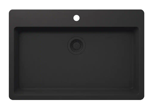 lot 80 image: Glacier Bay Stonehaven Drop-inUndermount Black Onyx Granite Composite 33 in Single Bowl Kitchen Sinks with Black Strainer