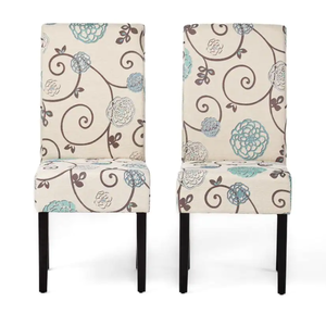 lot 124 image: Noble House Pertica White and Blue Floral Fabric Dining Chairs (Set of 2)