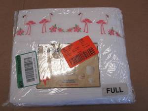 lot 121 image: Harper Lane Flamingo Parade Embroidered 4-Piece Microfiber Full Sheet Set