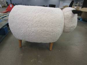 lot 128 image: Christopher Knight Home Pearcy Furry Sheep Ottoman in White (SLIGHT PINK STAIN)