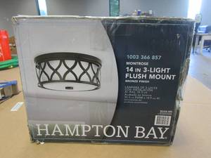 lot 146 image: Home Decorators Collection 3-Light Harvard Court Bronze Flush Mount with Etched White Glass (OPEN BOX)