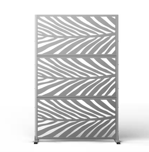 lot 156 image: 71 x 47 in. Modern Grey Patio Privacy Screen with Stand Leaf-Shaped Panels Wall Decal (OPEN BOX)