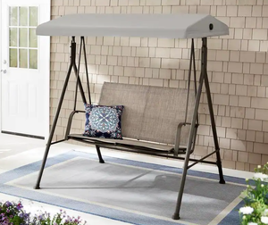 lot 159 image: StyleWell Mix and Match 2-Person Steel Sling Dark Taupe Outdoor Patio Swing in Taupe
