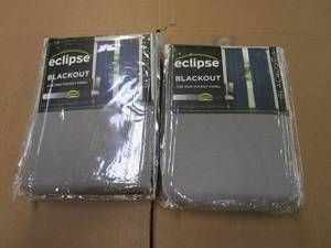 lot 198 image: LOT OF 2 - Eclipse Darrell ThermaWeave Grey Solid Polyester 37 in. W x 95 in. L Blackout Single Rod Pocket Curtain Panel