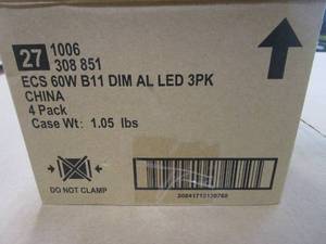 lot 201 image: 4 PACKAGES OF - EcoSmart 60-Watt Equivalent B11 Dimmable E12 Candelabra Fine Bendy Filament LED Vintage Edison Light Bulb Amber (3-Pack)