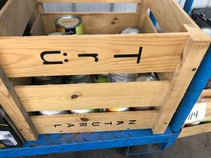 lot 113 image: ASSORTED QUART BASE PAINT WITH WOOD CRATE
