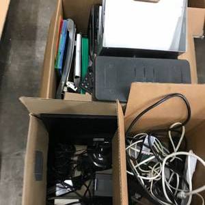 lot 125 image: TWO LARGE BOXES OFFICE SUPPLIES AND COMPUTER