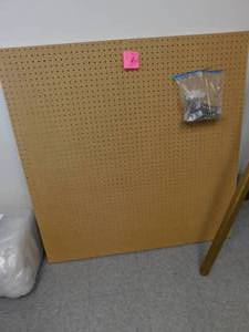 lot 73 image: 48 x 48 Wall Board with 35 Hooks & Wood Easel