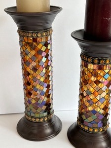 lot 52 image: Three Piece Partylight Mosaic Candle Holders
