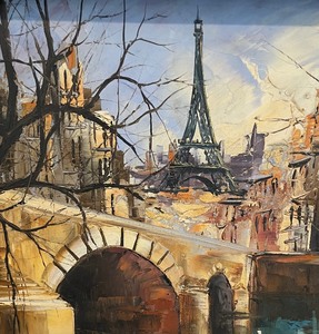 lot 148 image: Original Paris Themed Oil on Canvas Painting