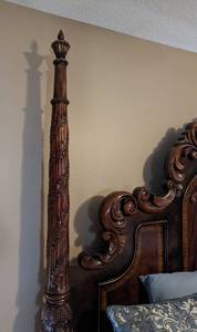 lot 5 image: Italian Custom Made Carved Wood King Bed
